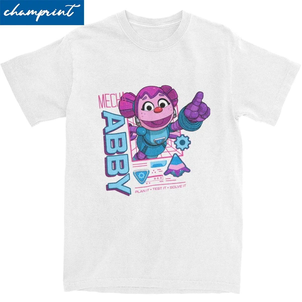 Aesthetic Cookie Monster Mecha Builders Abby Cadabby Tshirts Men's Cotton Short Sleeve Round Neck Summer TopsTops