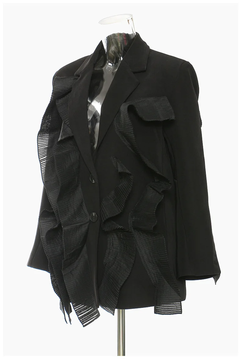 BJTZ الربط وثنيات حواف أوراق اللوتس مصمم سترة للمرأة 2025 ربيع الخريف موضة جديدة أنيقة الإناث