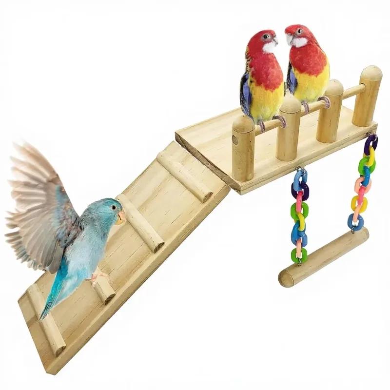 

Bird Wooden & Acrylic Play Gym Stand with Climbing Ladder & Swing-Indoor Use for Parrots Finches & More