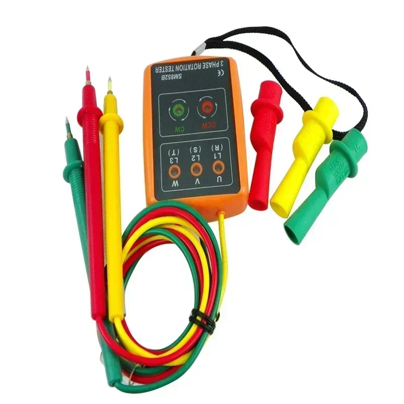SM852B Digital Phase Tester - 3-Phase Rotation Detector w/LED & Buzzer (60V-600V AC) | Sequence & Voltage Meter