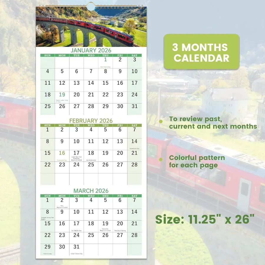 تقويم 2026 تقويم حائط لمدة 3 أشهر 2026 عموديًا 11 بوصة × 26 بوصة عند افتح ديسمبر 2025 يناير 2027 تقويم جداري MoveAe 2026 fo #6