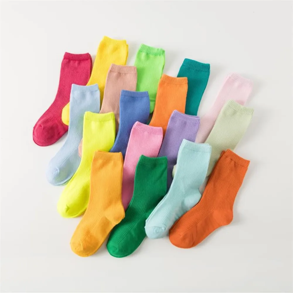 

Spring and summer new children's color socks kids candy color pile socks elementary school solid color socks