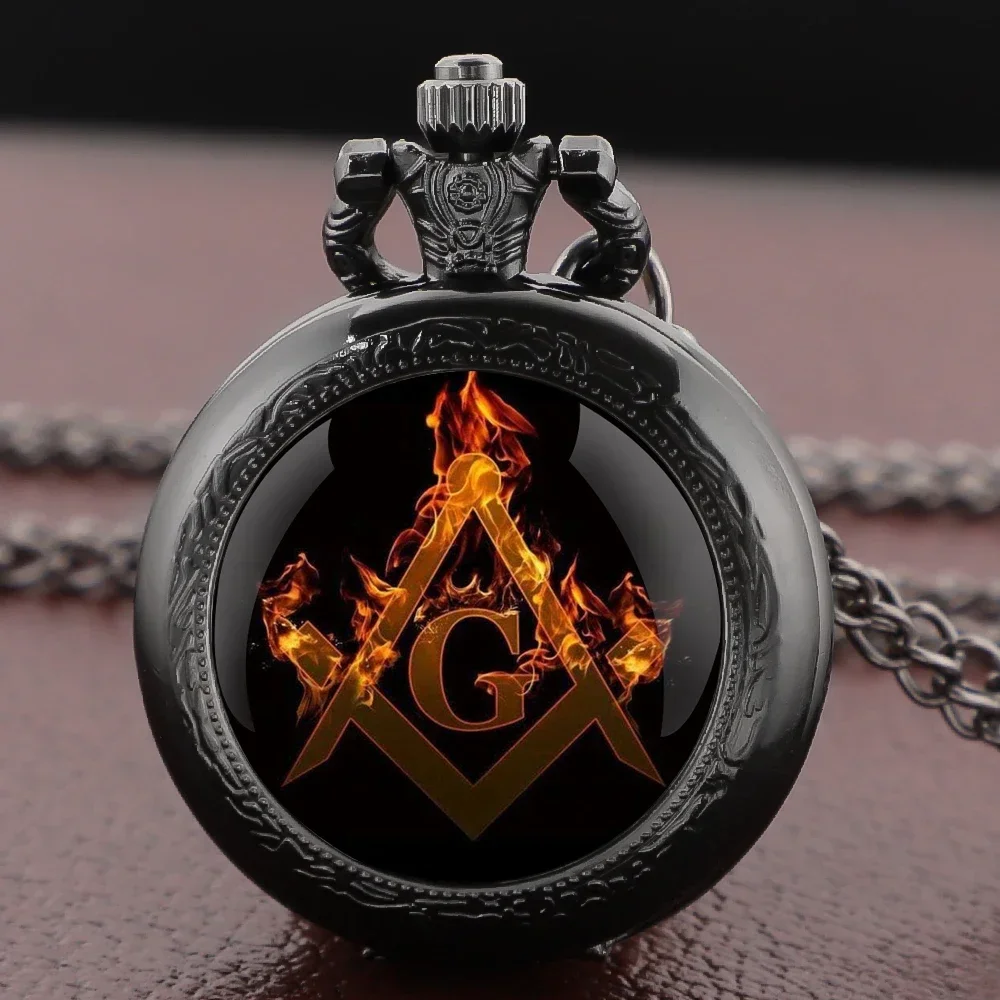 Colar com pingente de relógio de bolso com cúpula de vidro com chama maçônica unissex presente vintage para homens e mulheres