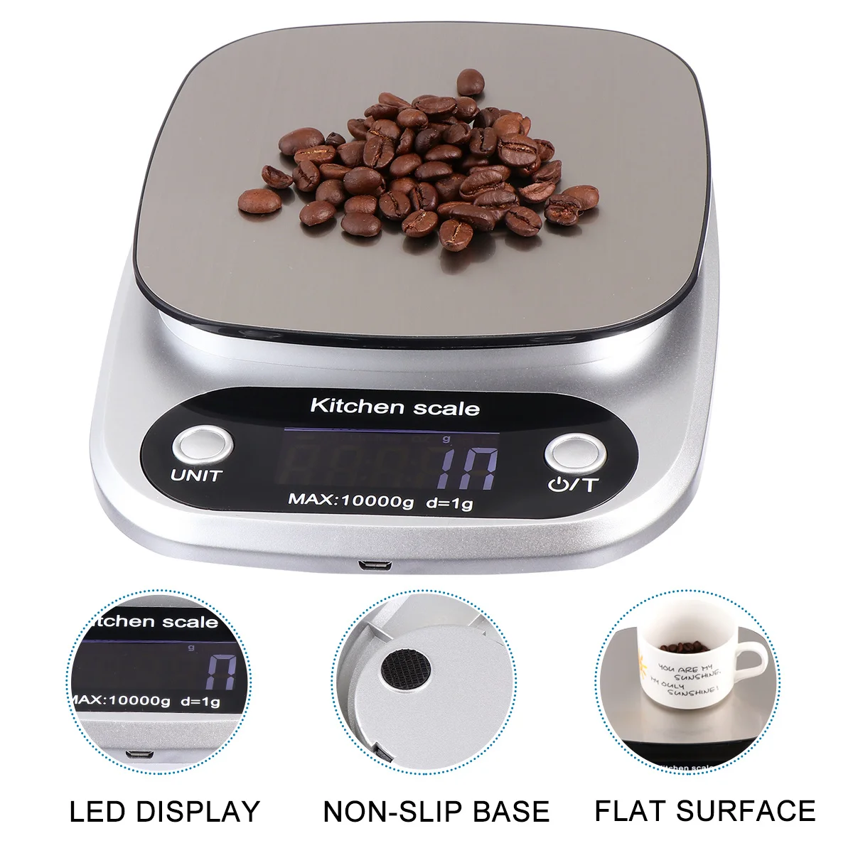 

1Pcs Kitchen Scale Rechargeable Scale Stainless Steel Platform Accurate High Precision LCD Display Lightweight