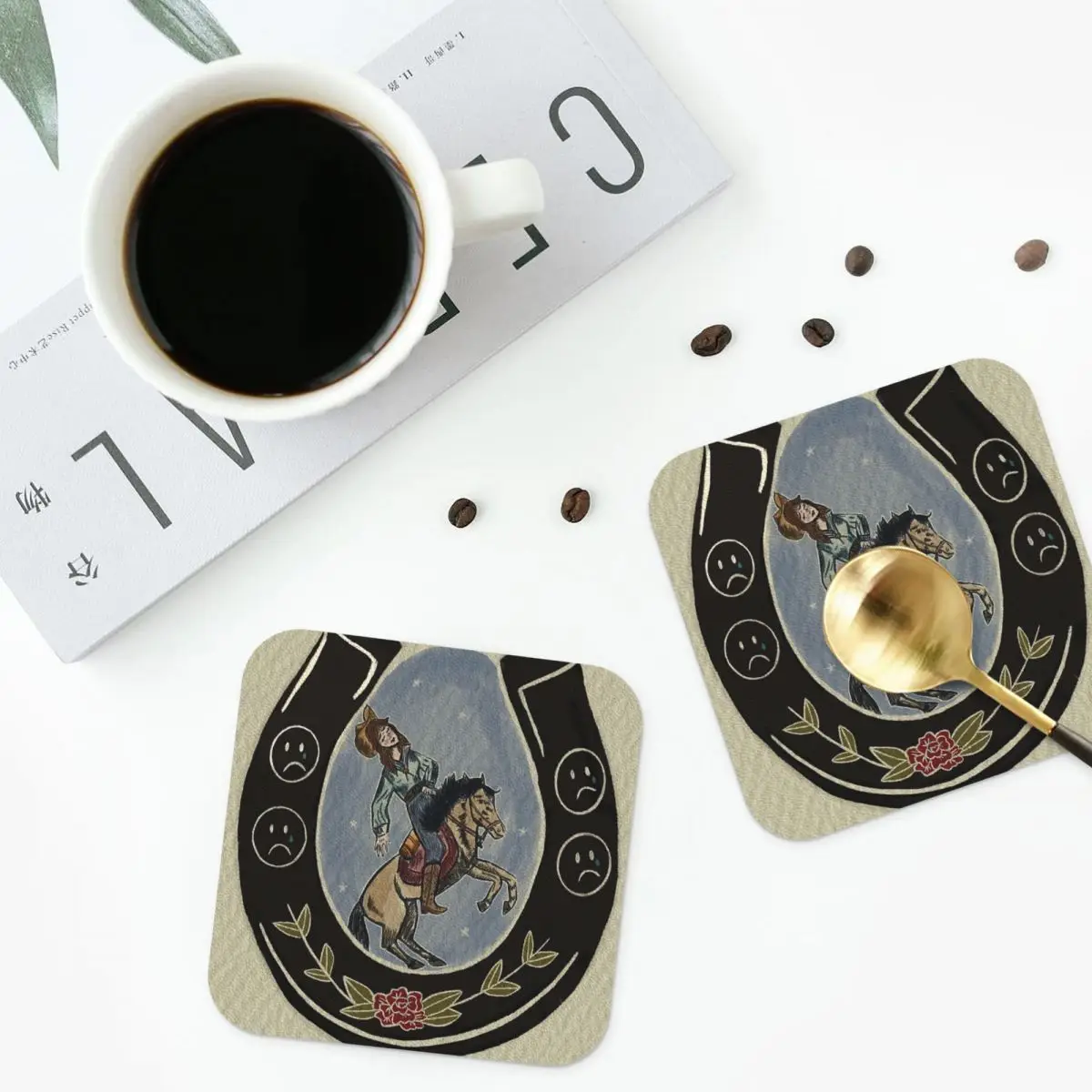 Emotional Cowgirl Coasters Kitchen Placemats Non-slip Insulation Cup Coffee Mats For Decor Home Tableware Pads Set of 4