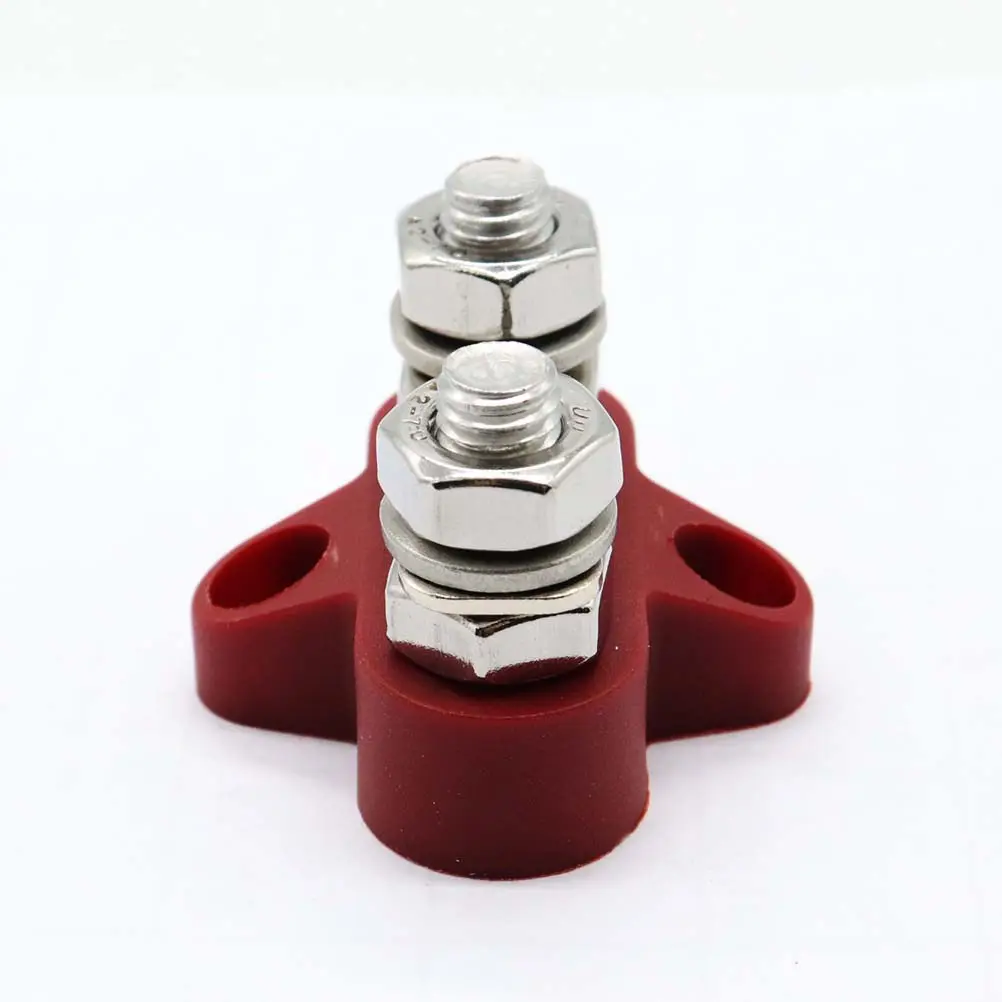 Dual M8 Terminal Stud Heavy Duty Power Distribution Block Glass Fiber Reinforced Nylon Enclosure Flame Retardant for Trucks