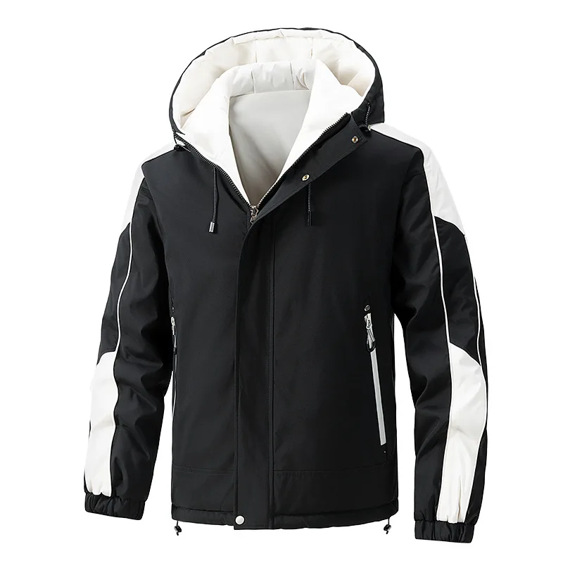 

Зимняя мужская куртка, утепленная, контрастного цвета, с длинным рукавом, мужская пуховая верхняя одежда, свободная молния, уличное повседневное мужское двустороннее пальто с капюшоном