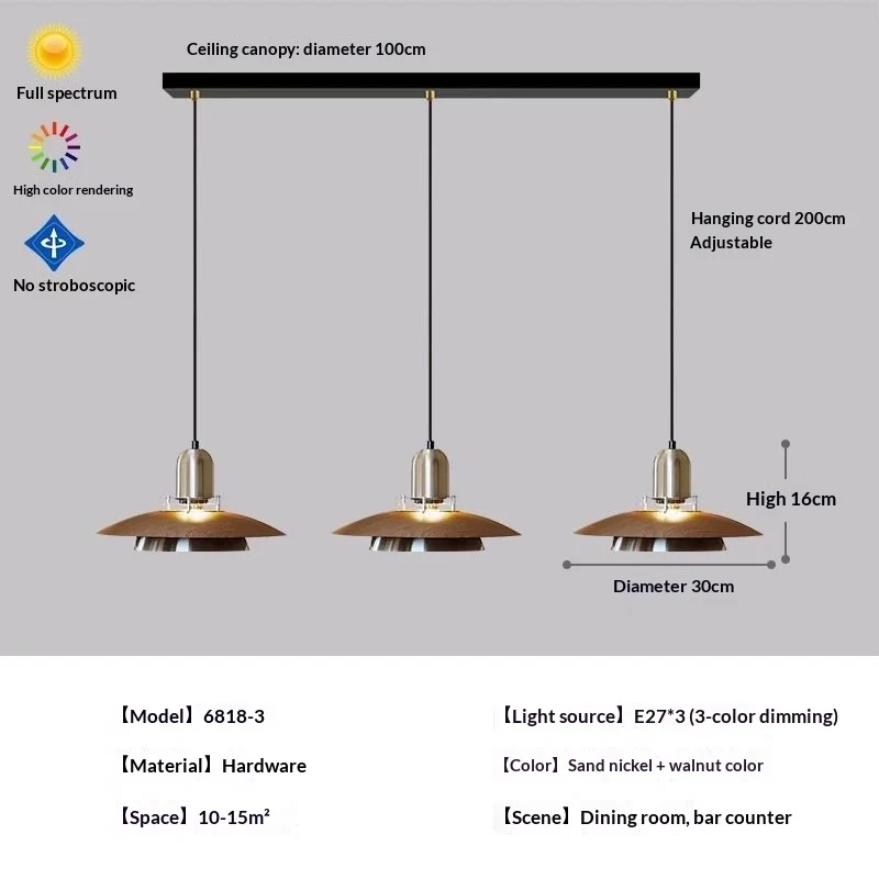 Creatief UFO-schotelontwerp Walnoot hanglamp Amerikaanse vintage retrostijl voor eetkamer restaurant verlichting kamerdecoratie