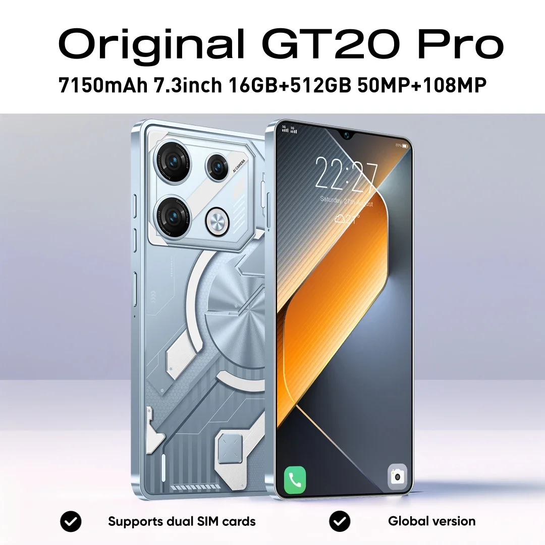 Global Version GT20 pro 5G Smartphone 16GB+1024GB 7.3 inch 7150mAh Snapdragon 8 Gen 3 Android13  Cellphone 72MP+108MP Camera