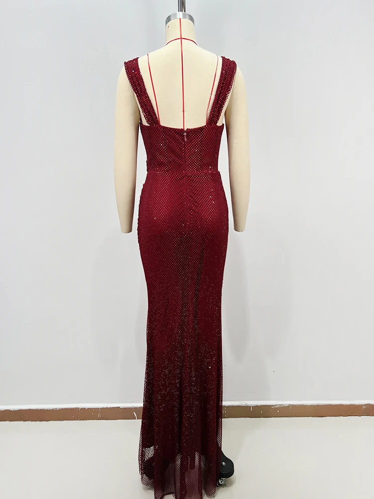 Women Burgundy Long Dresses – Sleeveless Bodycon Gown with Side Cut-Out Elegant Formal Party Dress Cocktail Nights Vestidos