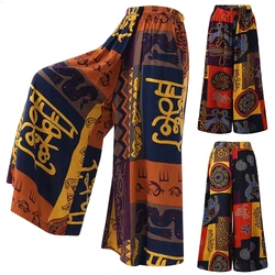 Ethnic Style Wide Leg Trousers Women Yoga Harem Pants Gypsy Hippie Thai Boho Court Pants Ruched Waist Aladdin Women's Pants