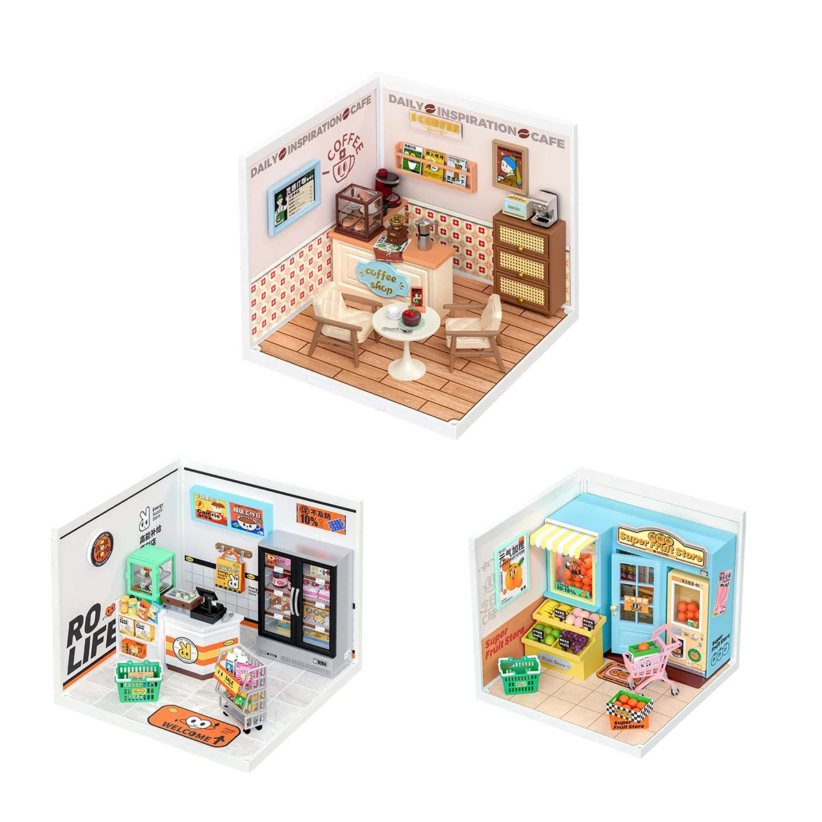 Robot time rolife super creat kunststoff diy miniatur haus café energie versorgung speichern lustiges spielzeug baustein sätze für kinder dw003