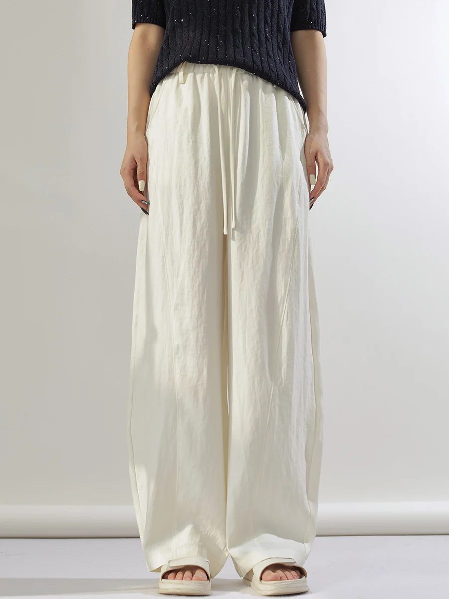 

Летние брюки Jolan 2025: Новые повседневные брюки-палаццо с эластичным поясом и широкими штанинами, длинные брюки для офиса и повседневной носки