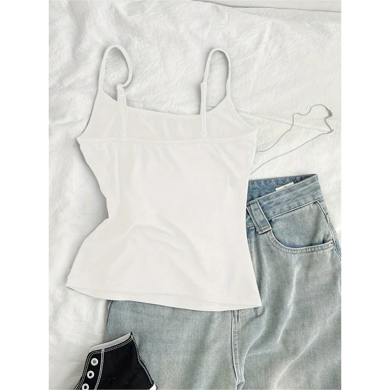 American Y2K Retro Hottie Adjustable Spaghetti Strap Short Camisole,Women'S New Summer Sleeveless Top,Suitable for Casual Street