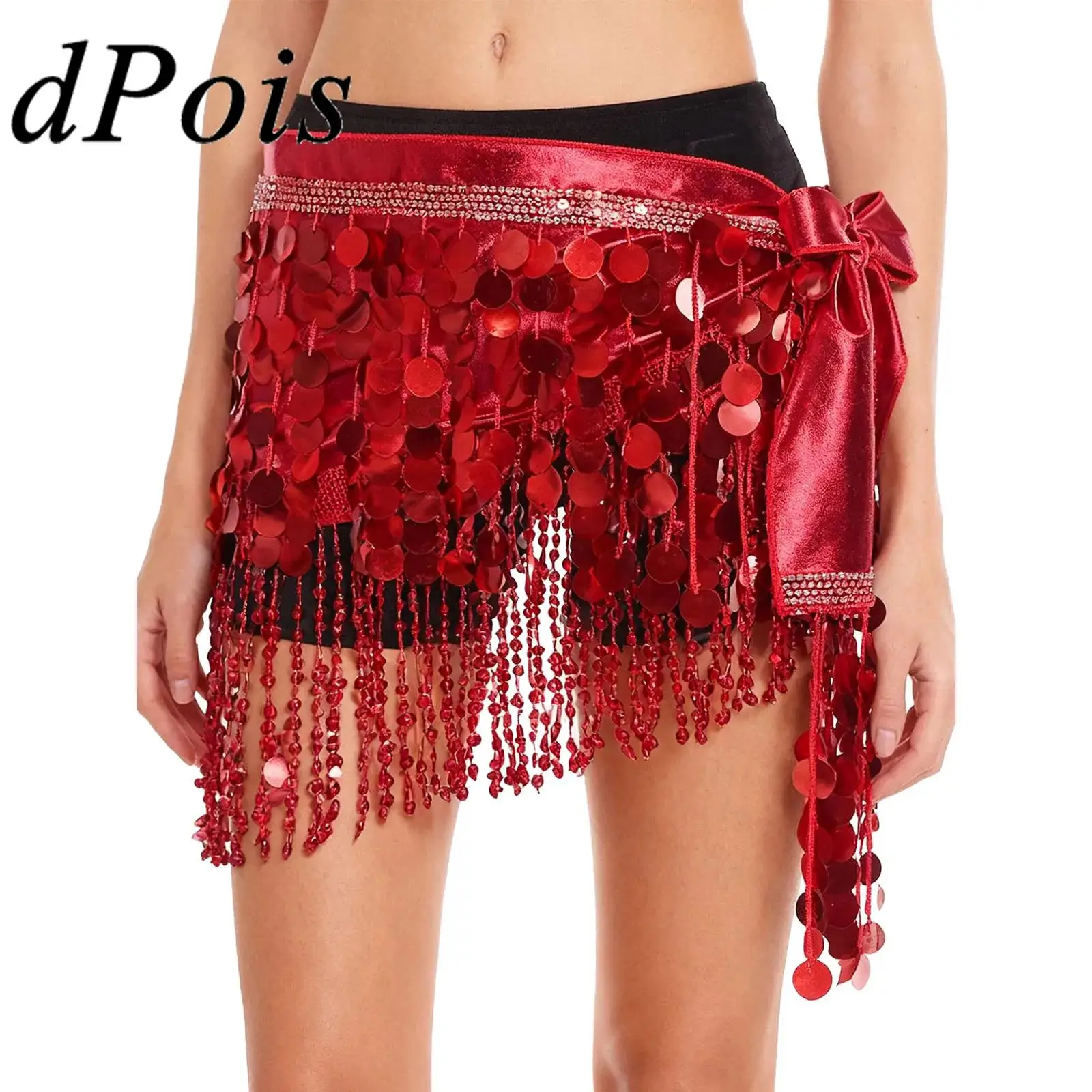 المرأة هامش الترتر التنانير أزياء الرقص الشرقي لامع وشاح الورك مع لامعة الترتر شرابة تنّورة ملفوفة Dancewear