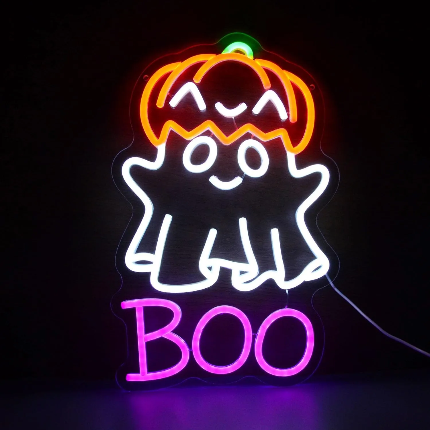 

Cute Ghost Pumpkin Hat BOO LED Neon Sign Halloween Wall Decor Light For Trick-or-Treat All Saints' Day Party Home Gift