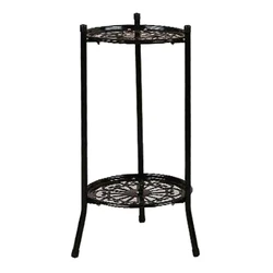 Two-Layer Elegant Metal Plant Stand Shelf Potted Plant Holder Modern Tall Plant Pot Stands for Indoor Outdoor Decor B