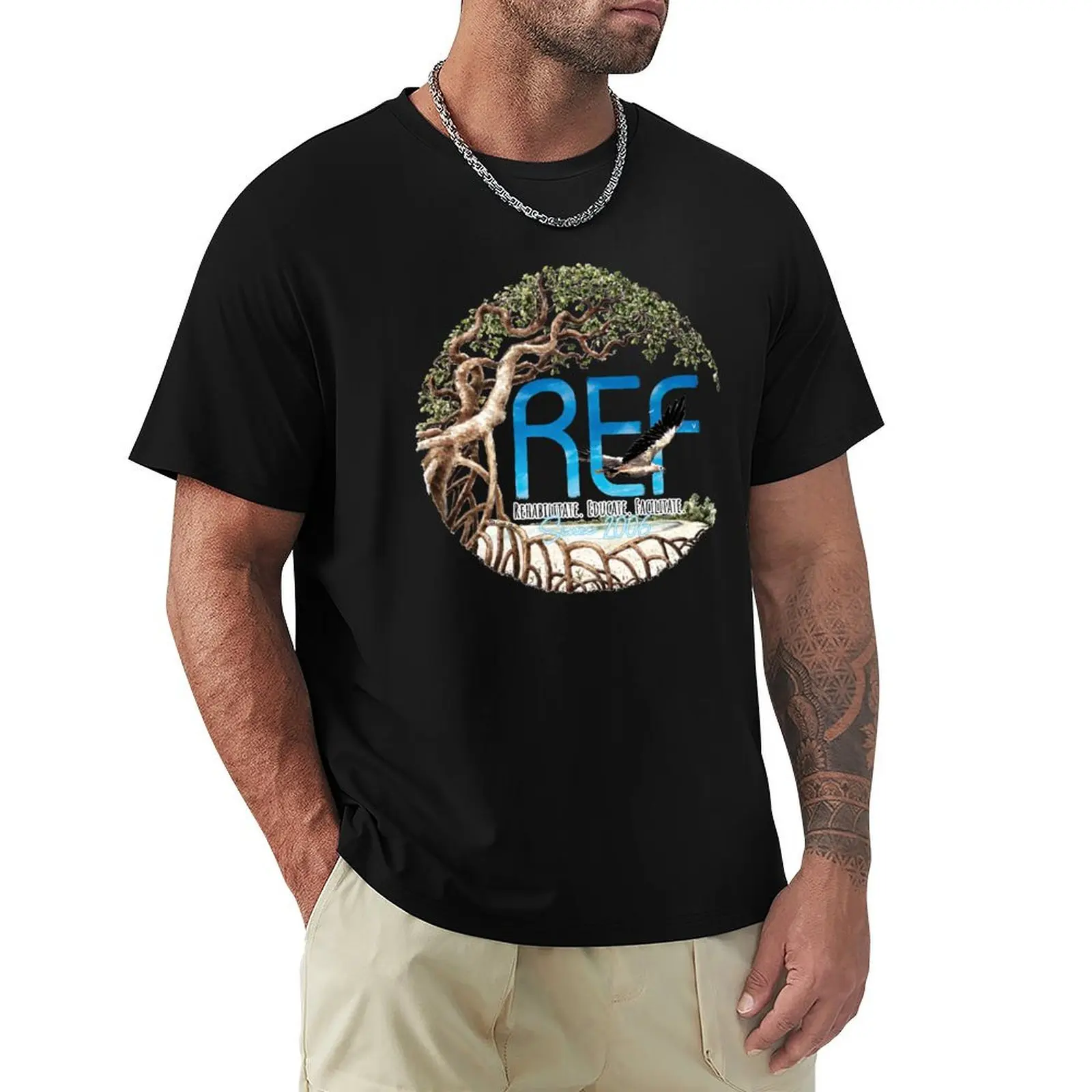 REF - White-Bellied Sea Eagle Over Mangroves T-Shirt Holiday Casual Short Sleeve Top