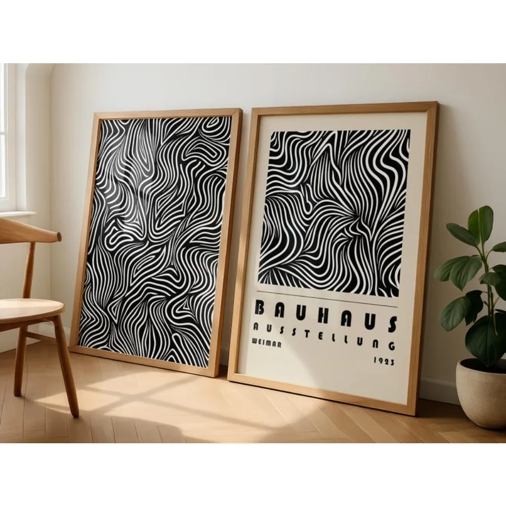Bauhaus Black White Wall Art,Modern Abstract Line Poster Prints,Printable Minimalist Geometric,Mid-Century,Contemporary Decor