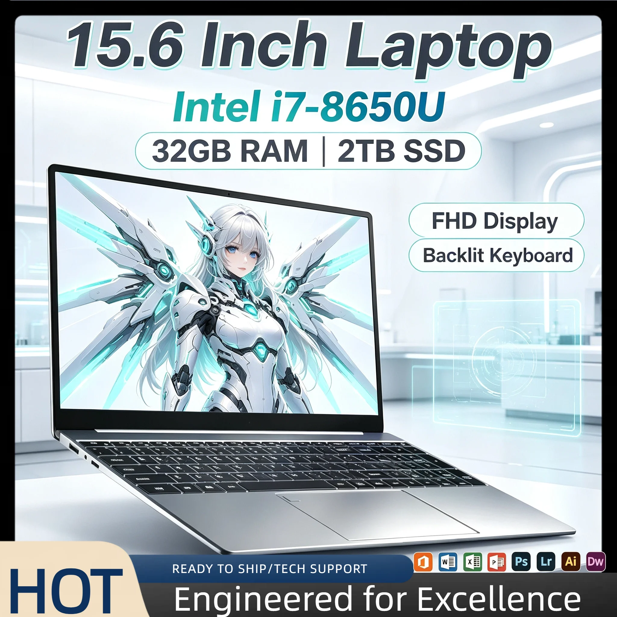 Intel i7 8650U 15.6 Inch Laptop 32GB RAM 2TB SSD 1TB SSD 1920x1080 Gamer Notebook Office PC High Performance Pro Xtreme