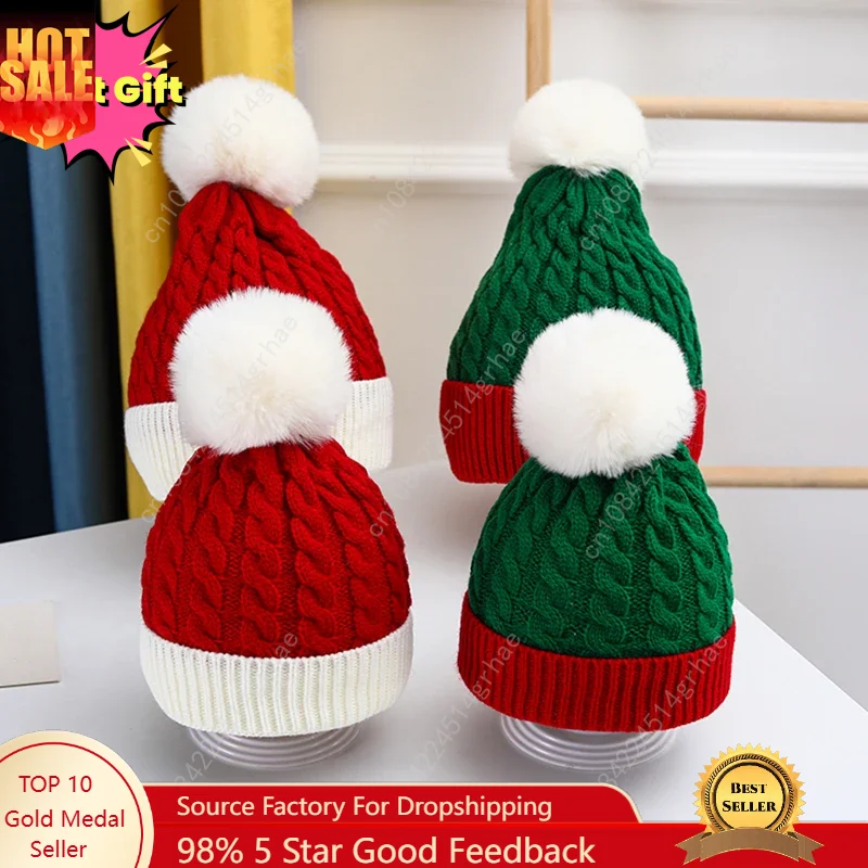 

Christmas Xmas Santa New Year Hat Outdoor Winter Warm Crochet Knit Beanies Skullcap Pompom Cap Bonnet Party Gifts For Adult Kids