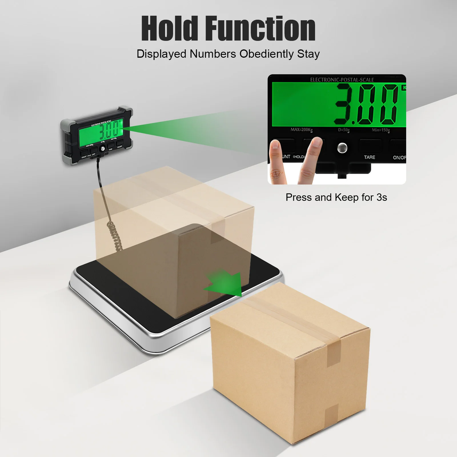 200kg Digital Scale Electronic Postal Scale Stainless Steel Floor Scale W/USB Cable, LCD Backlight Display Portable Shipping Scale