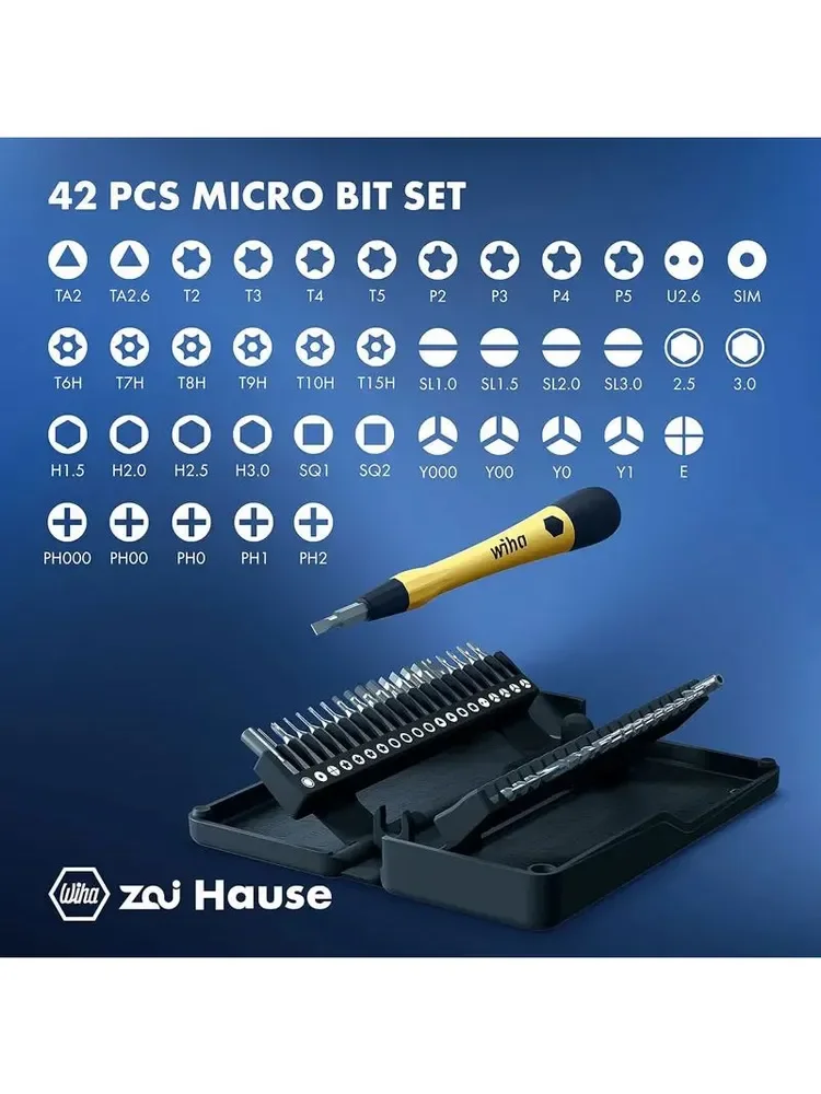 Wiha 44624 40-in-1 Magnetic Screwdriver Bit Set, Anti-Static Multi-Function Mini Drill with Torx Extension