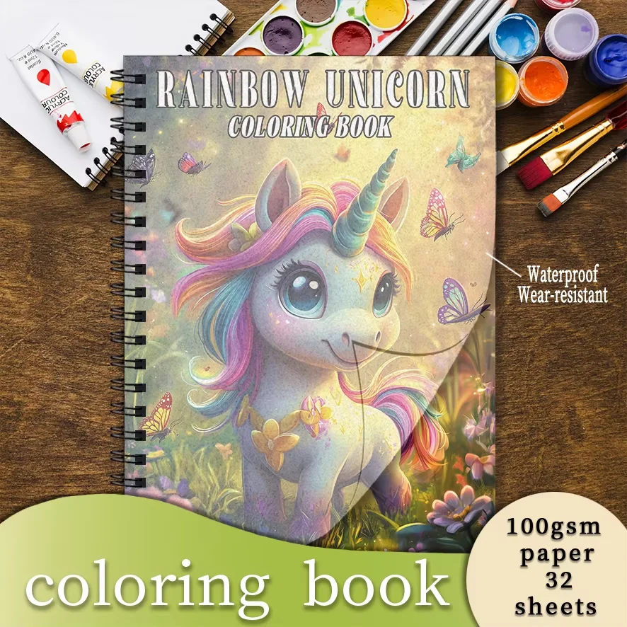 

Coloring Book - 8.3 x 11.2 inches, 32 pages of adorable unicorns-Ideal gift for family and friends during back-to-school seaso