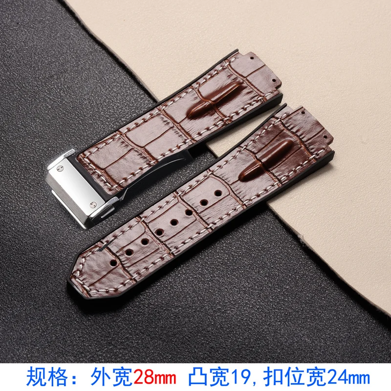 29*19mm Black Blue Green Brown Red Cow Leather With Silicone Watchband Fit For Hublot Strap For King Power Series Hub Logo