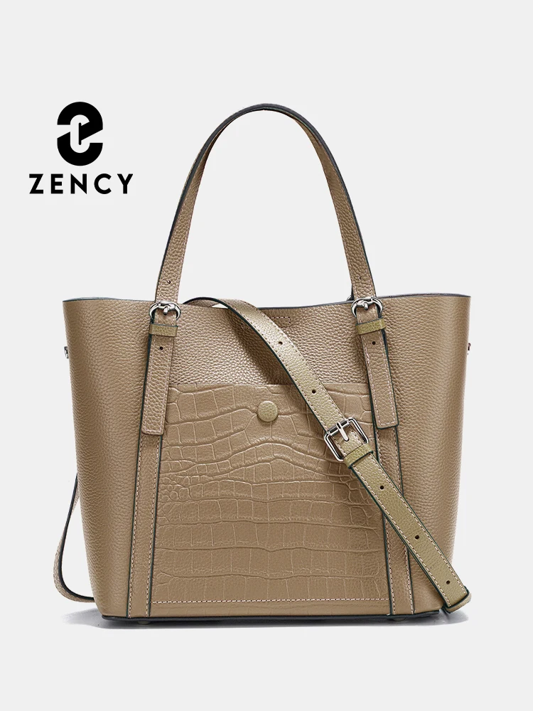 Zency Soft Genuine Leather Women\'s Tote Bag Handbag Elegant Large Capacity Shopper Bag Cross Body Shoulder Bag 2024 Designer