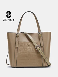 Zency Soft Genuine Leather Women's Tote Bag Handbag Elegant Large Capacity Shopper Bag Cross Body Shoulder Bag 2024 Designer