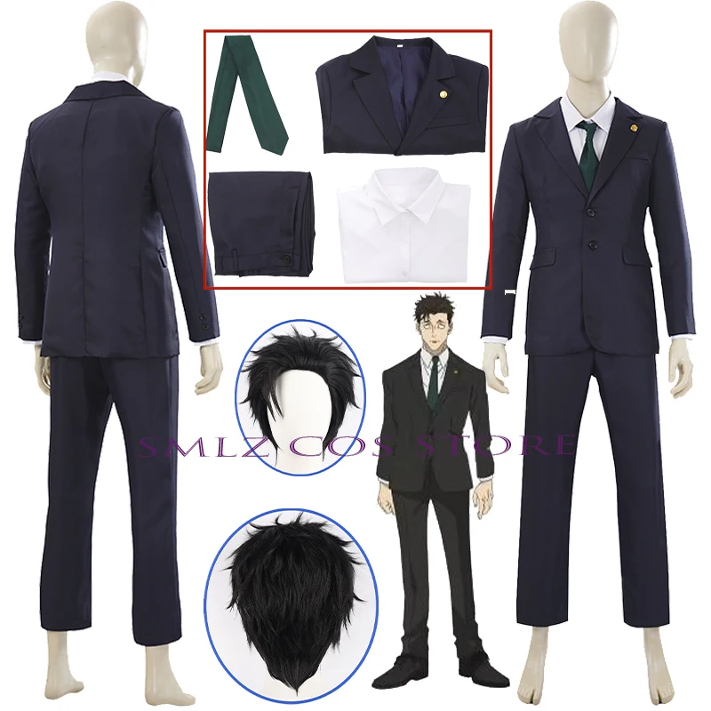 Costume de cosplay anime Hiromi Higuruma pour homme, uniforme noir d'avocat, manteau, pantalon, cravate, accessoires, perruque, tenue de fête d'Halloween