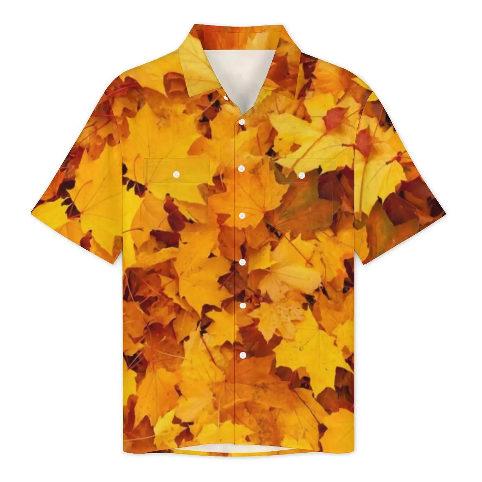 Hawaiian Shirt Autumn Leaves Design Blouses Yellow Maple Leaf Loose Casual Shirts Men Short Sleeve Streetwear Oversize Clothes