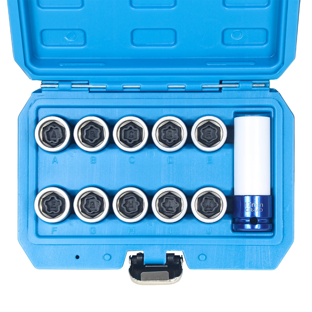 

11pcs Anti-theft Screw Sleeve Set for Toyota Kurozek Senna Tanto PRADO Type A-J Wheel Lock Lug Nuts Removal Tool