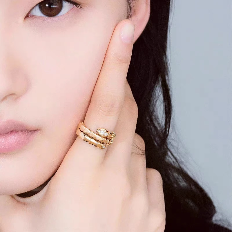 Fashion Brand 925 Sterling Silver Head and Tail Diamond Elastic Snake Bone Ring for Women Luxury Jewelry Party Couple Gift