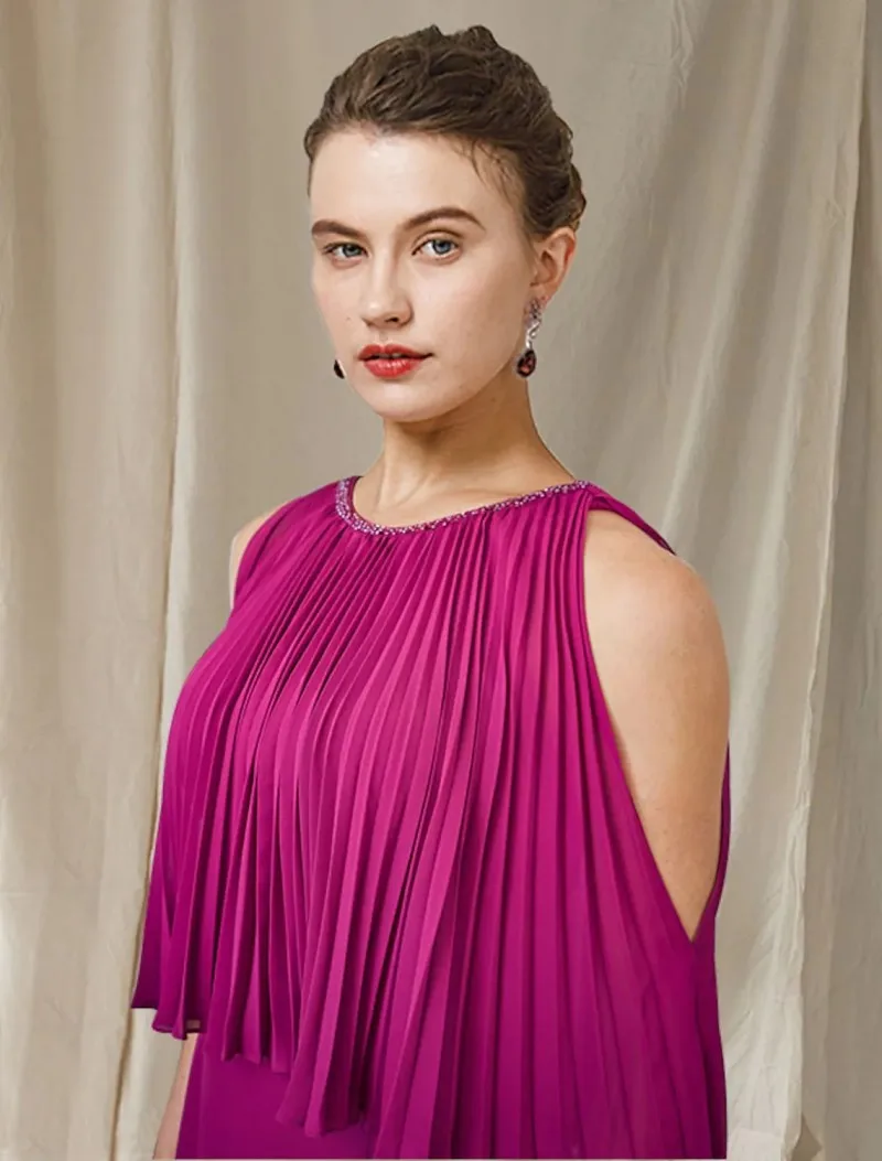 Fucsia A-line Abito per la madre della sposa con spalle scoperte Perline Chiffon Abiti da festa di nozze per lo sposo 2025 Robe De Soiree