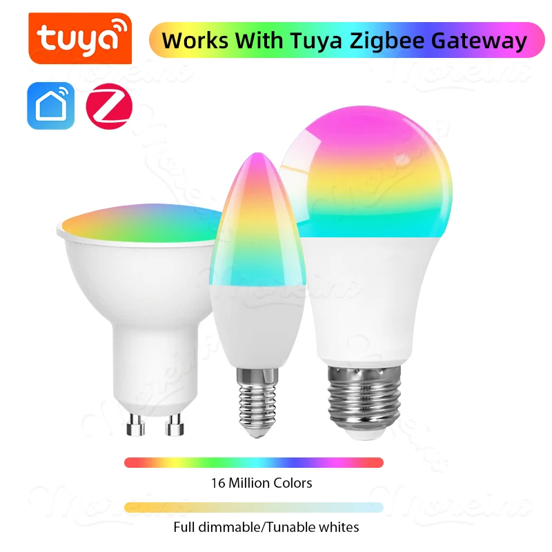

Лампа Zigbee E27 E14 GU10 Tuya Smart Life APP Gateway Hub Голосовое управление работает с Alexa Google Home Dimming Color Tuning Timing
