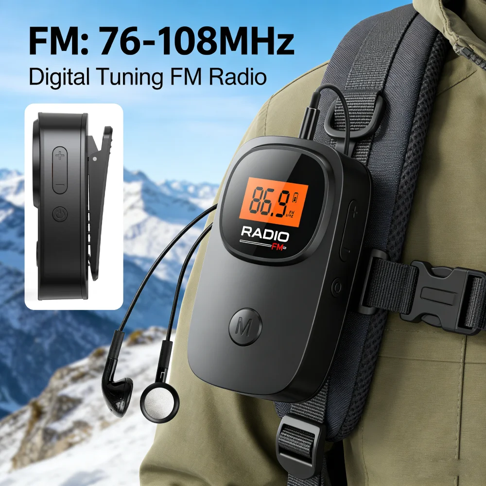 

Карманное радио с чувствительностью FM, портативное радио, зажимное радио с батарейным питанием и наушниками, мини-радио для прогулок/бега на открытом воздухе