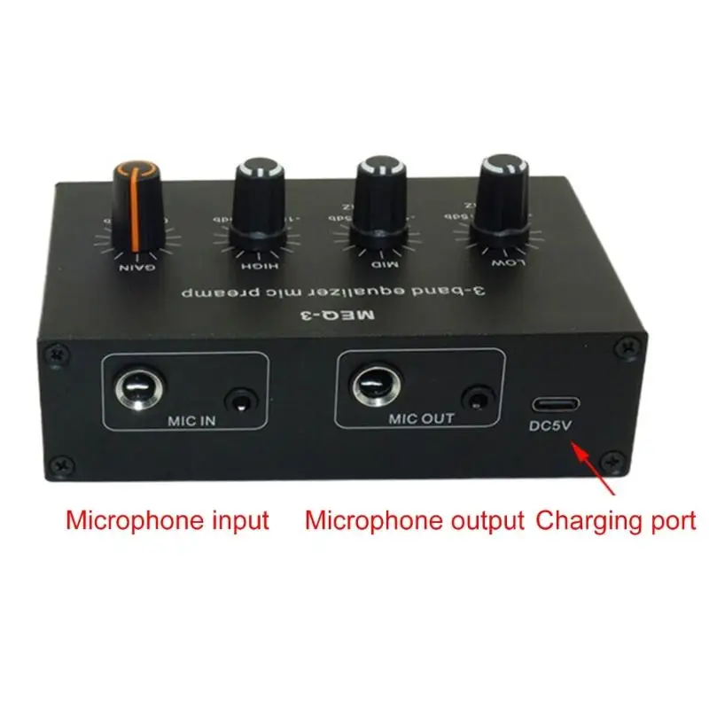 Professional Sound Mic Preamp With 3Band Equalizers, Microphone Preamplifier 20dB Gains Boost Long Battery Use