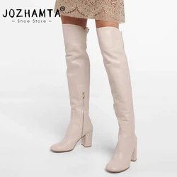 JOZHAMTA Size 33-43 Women Thigh High Boots Winter 2023 Genuine Leather High Heels Shoes Woman Zip Luxury Brand Over Knee Boots