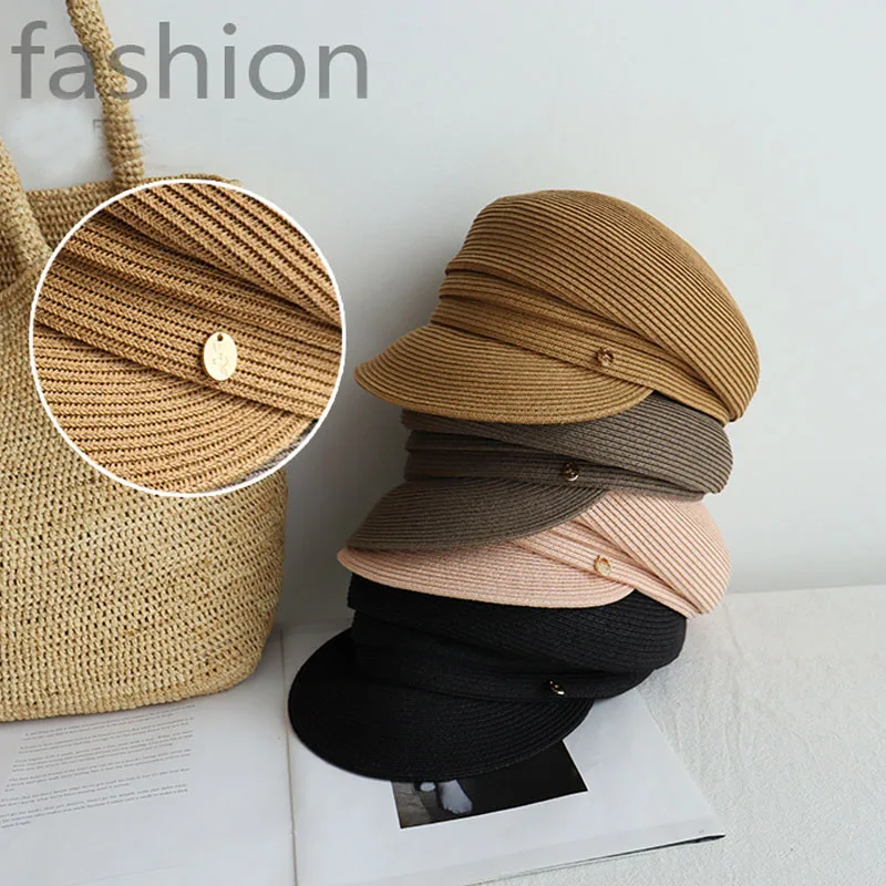 Japanese Designer Berets Women\'s Summer Korean New Casual Fashion Straw Hat Shading Sun Protection Sun Hat Retro Newsboy Cap