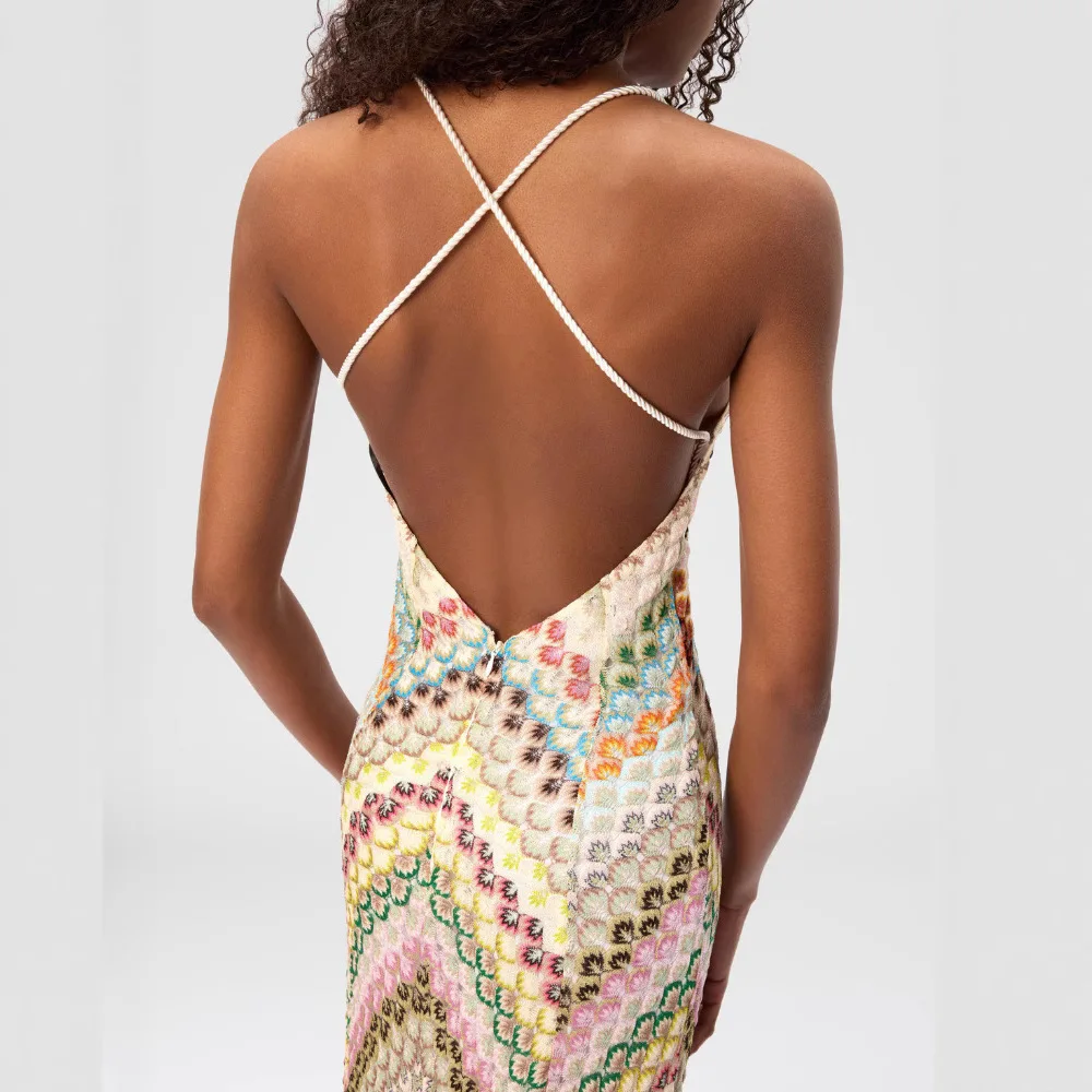 2025 novo estilo vestido retalhos vestido longo sexy cinta vestido artesanal crochê chique mulher 2025 vestido de verão robe feminino