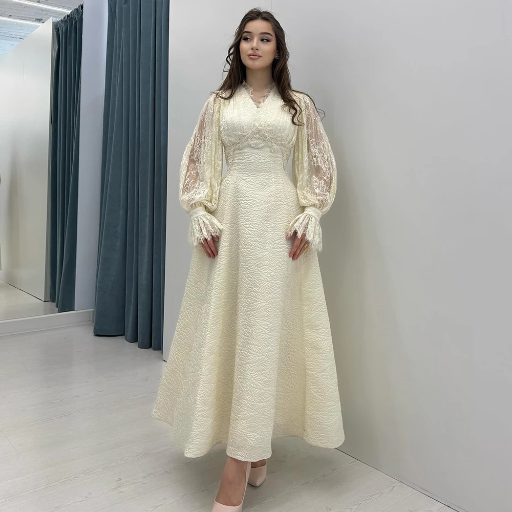 

Бежевое драпированное вечернее платье из джерси с v-образным вырезом по индивидуальному заказу ILLUSION Вечернее платье трапециевидной формы с длинными рукавами Кружевное платье до щиколотки для выпускного вечера