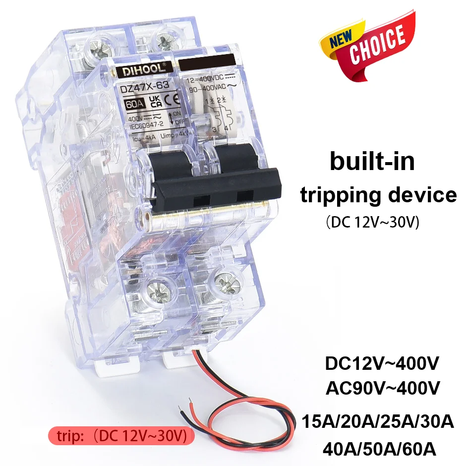DC AC Circuit Breaker 10A 16A 20A 32A 40A 63A 400V with Electric Trip Release Overload Short Circuit Disconnect Switch