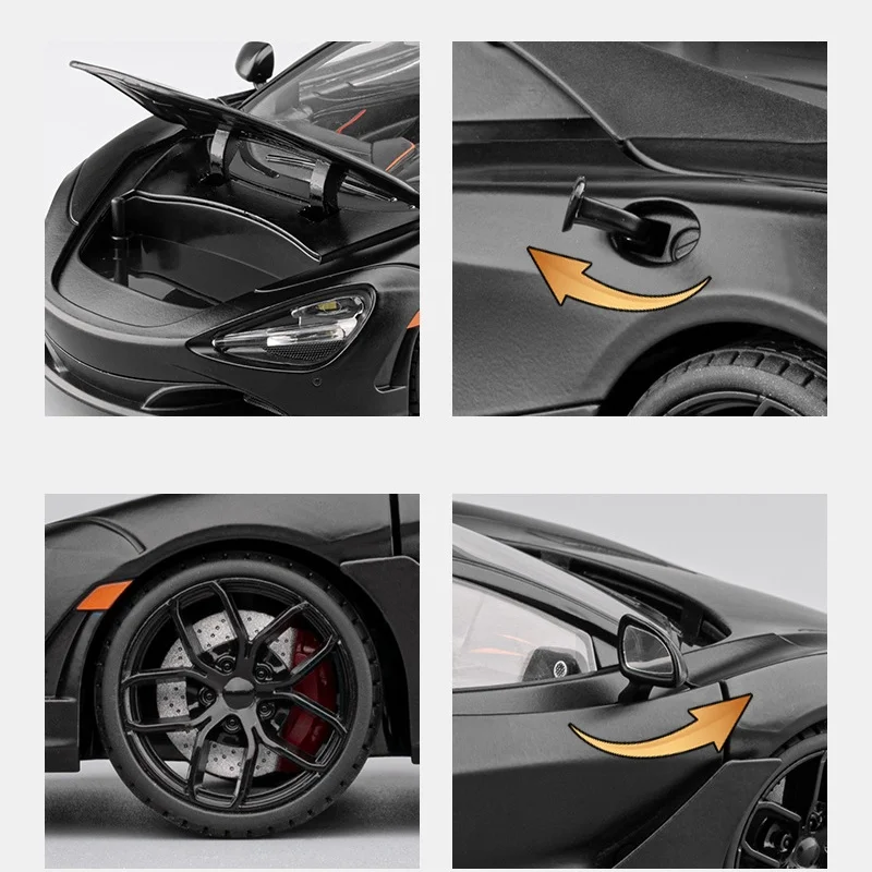 1:18 720S supercoche de aleación modelo de coche sonido y luz tirar hacia atrás juguete para niños coleccionables regalo de cumpleaños