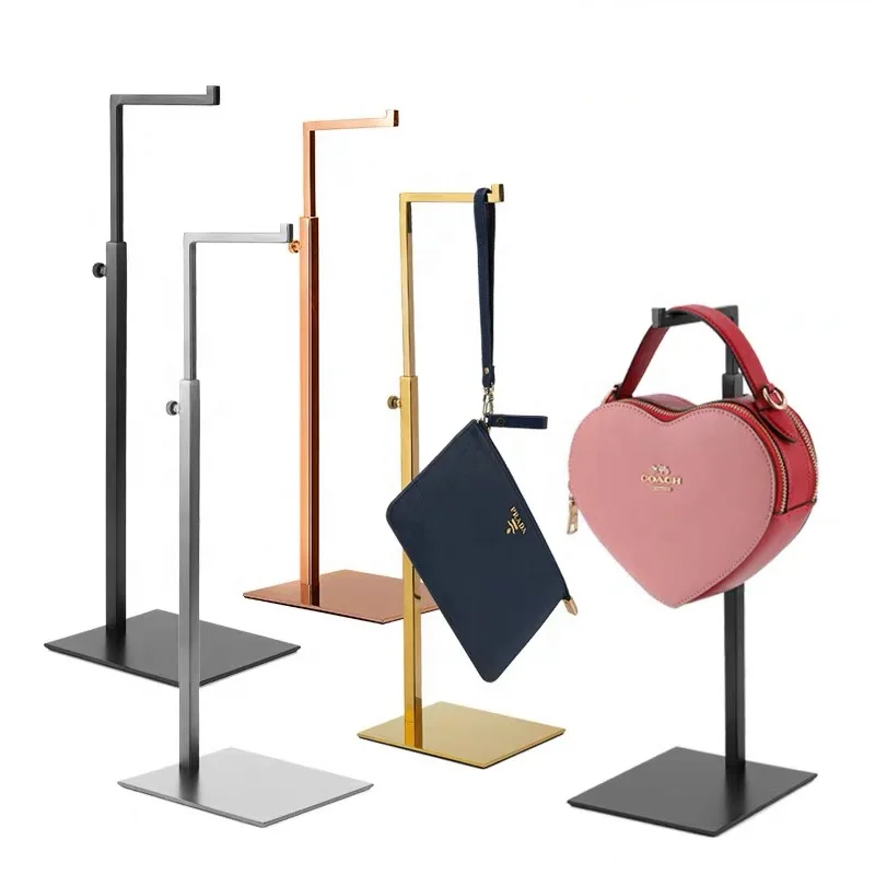 

customized.Adjustable Single Sided Women Purse Bag Stand Stainless Steel Golden Handbag Display Rack Holder Counte