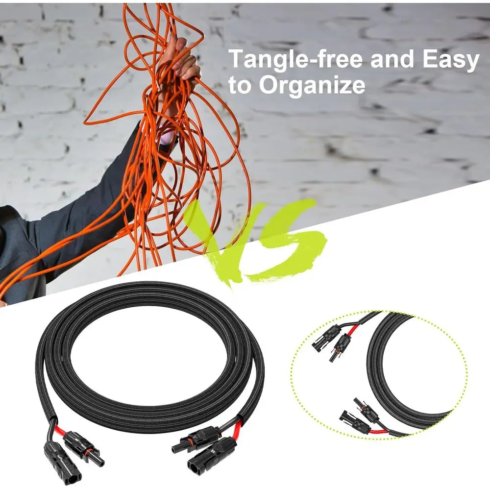 50Ft 10AWG Solar Cable Extension with Protection Cover, Solar Wire with Tool-Free Solar Connectors, IP68 Waterproof PV Cable, So