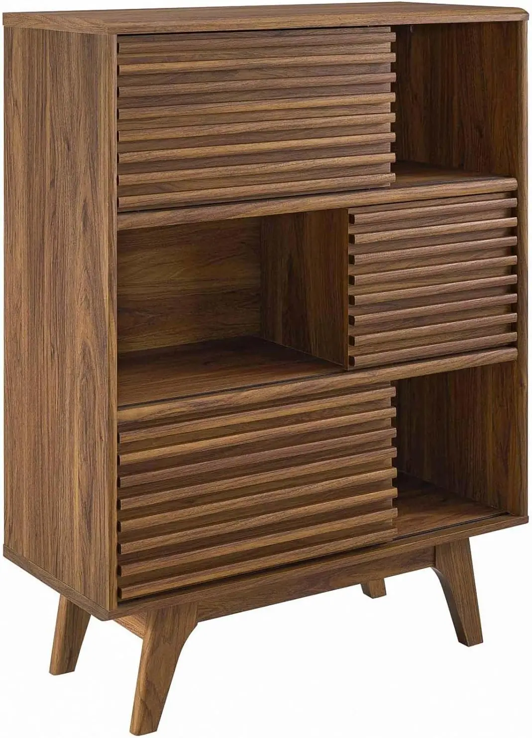 New Render Three-Tier Display Storage Cabinet Stand, Walnut