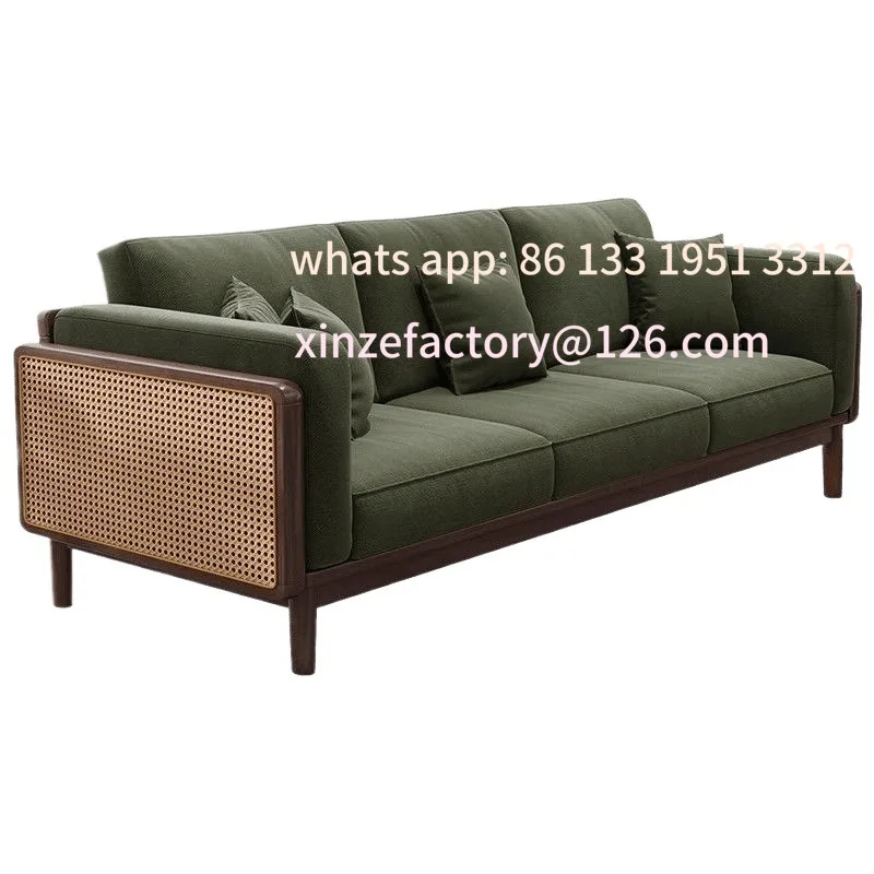 

Solid wood sofa combination homestay living room small household black walnut wood color new Chinese wooden