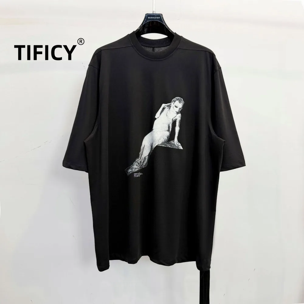 High Street Tees Tshirts Men's Dark Male Loose Hanging Versatile Casual Mermaid Print RO Style Plus Size Knit T-shirts Tops
